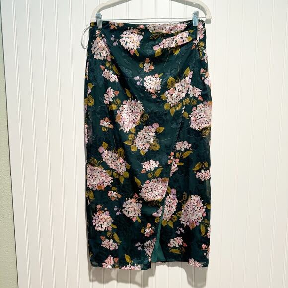 Lulus My Favorite Flower Emerald Spring Floral Midi Skirt Cottage Size Large - Picture 2 of 7